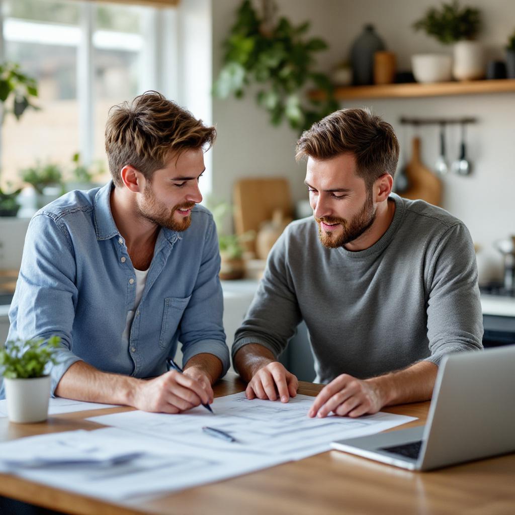 Auckland homeowners reviewing house extension quotes and architectural plans at home