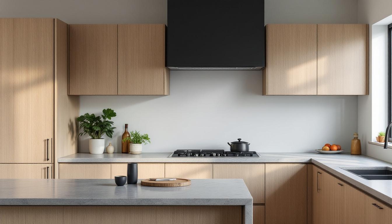 Modern New Zealand kitchen with light cabinetry, stone benchtop, and a clean glass splashback