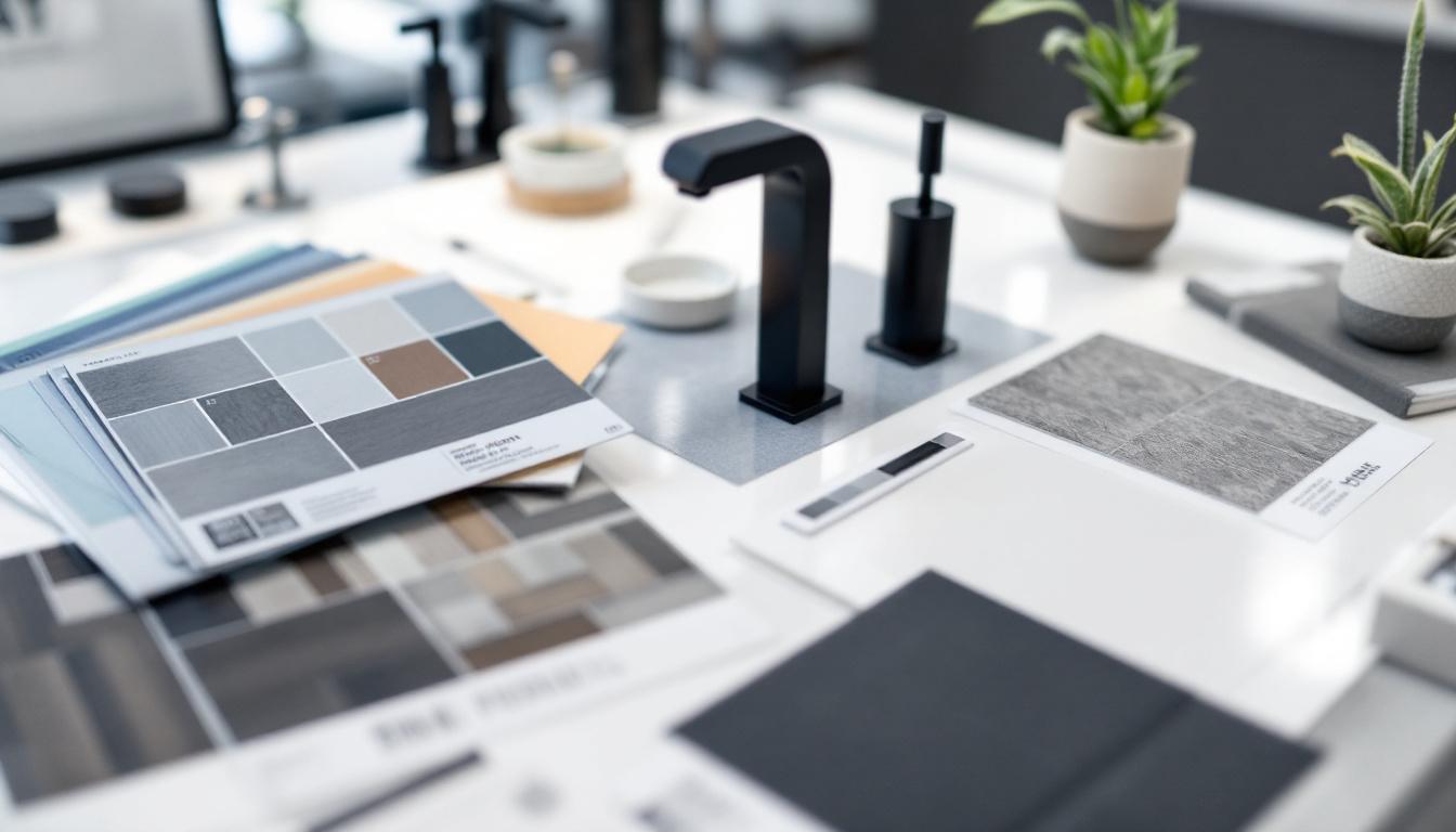 Bathroom tile and tapware selection in a New Zealand showroom
