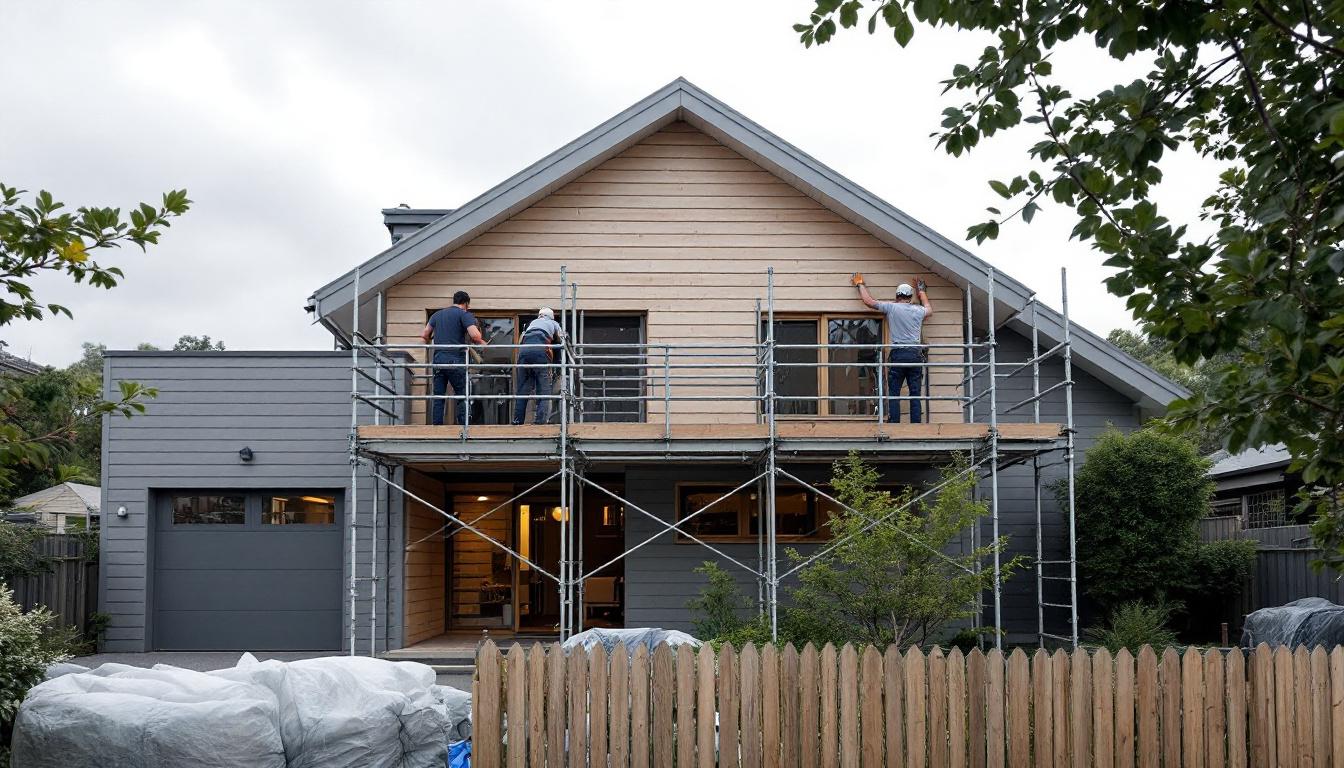 House recladding in progress — new weatherboard cladding installation in Auckland