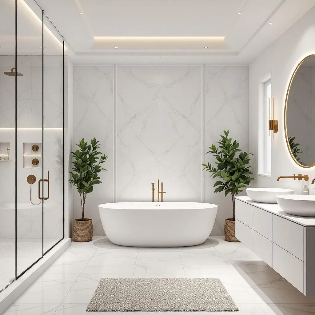 Luxury bathroom renovation by QK Renovation in Auckland — marble tiles, walk-in shower, modern fixtures